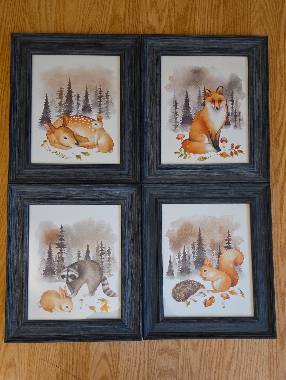 Woodland Animal Watercolor Prints in Black Frames